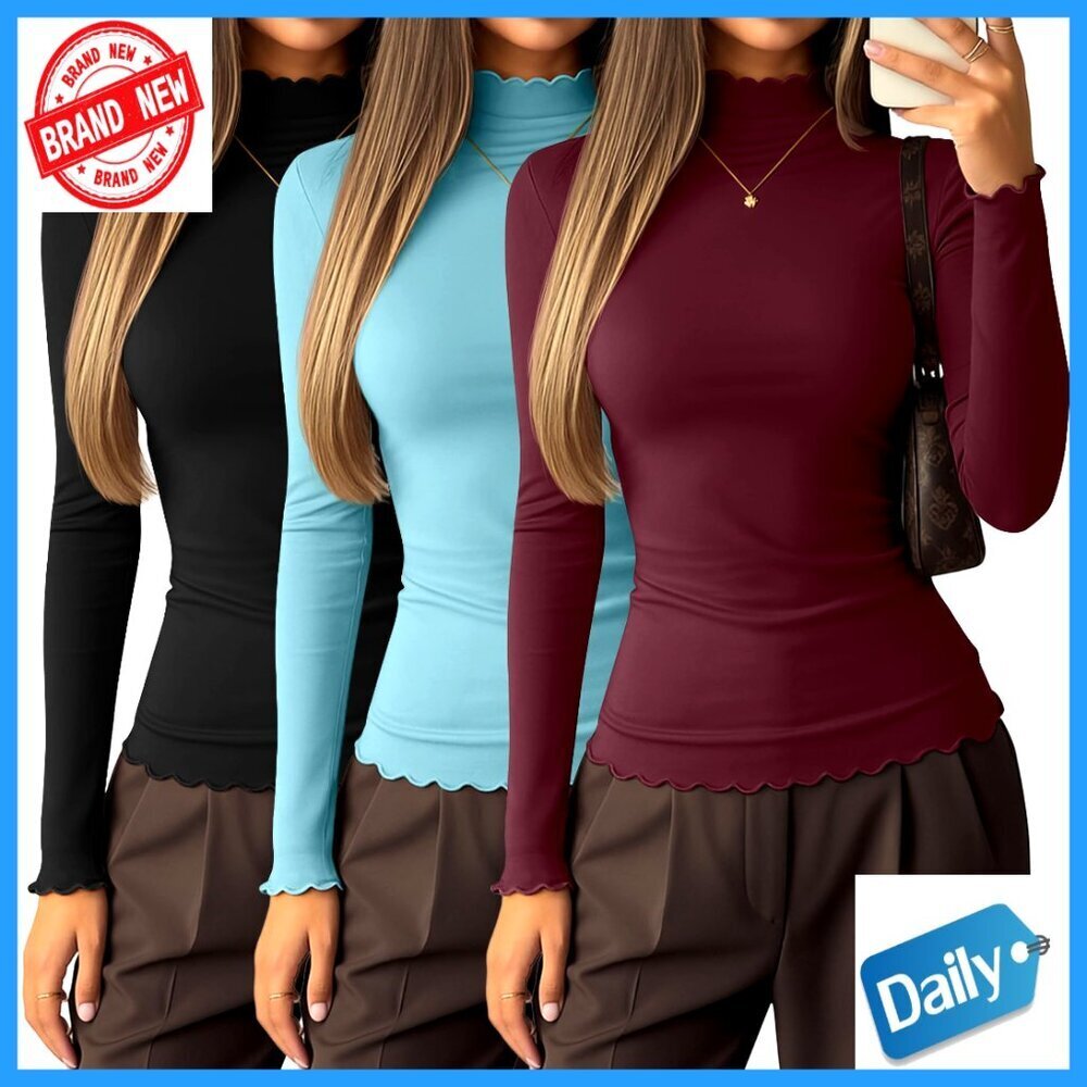 Mock Turtleneck Long Sleeve Slim Fit Tops 3 Pack Modal Blend X-Large